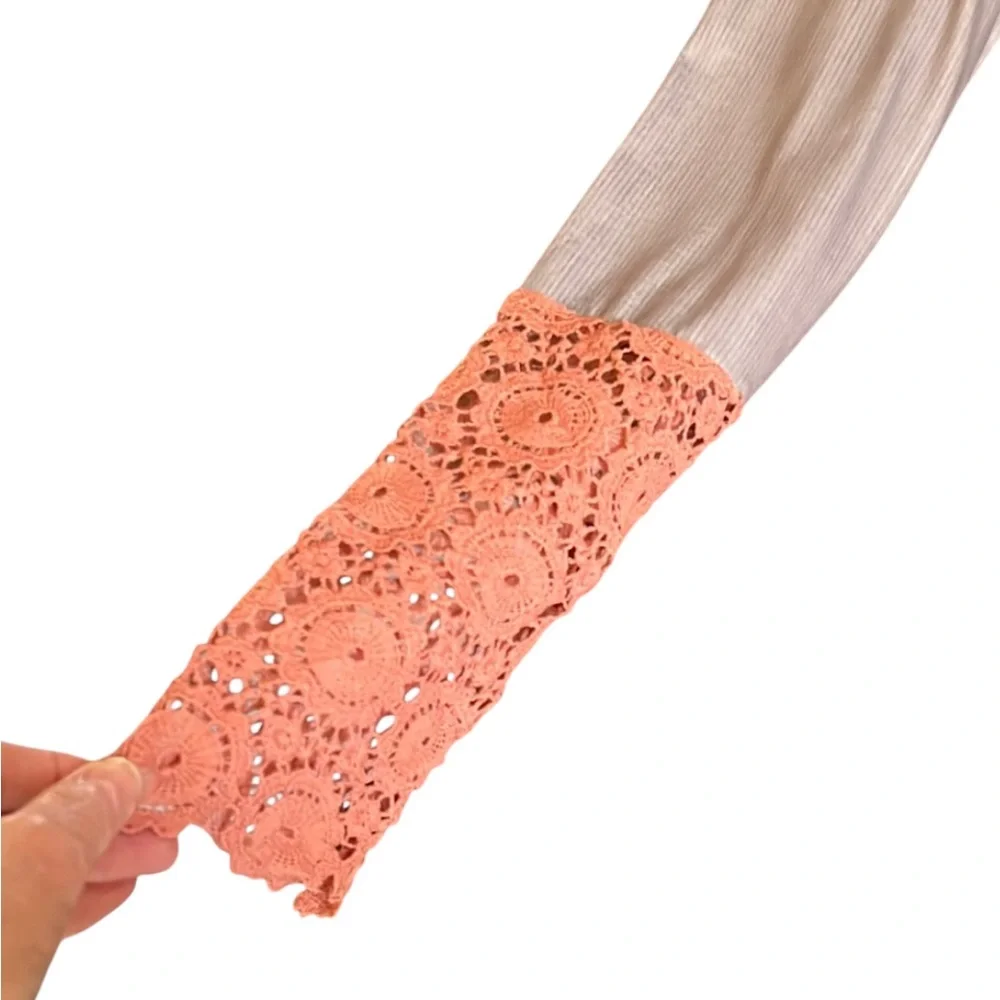 Unbranded Colorblock Crochet Lace Sleeve Henley Shirt Size XL - Picture 8 of 9